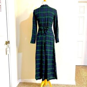 VINTAGE 80’ Body English Tartan green plaid pintuck tie back maxi dress retro 6